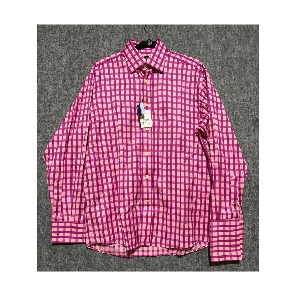Duchamp London Mens Pink Purple Checkered Button Down Shirt Size 16 Italy